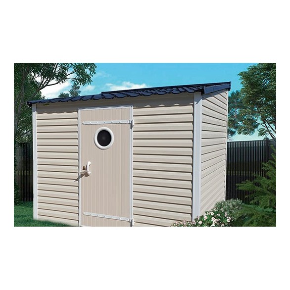 Abri de jardin DACRI ABELIA – 6,5 m² en PVC avec toit plat, livré monté sur châssis