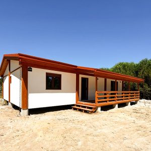 Maison modulaire T3 en bois – 125 m² – 3 chambres, 2 salles de bain, style rustique